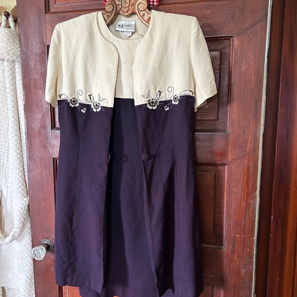 SL Fashions Vintage Embroidered Dress/ Jacket Set